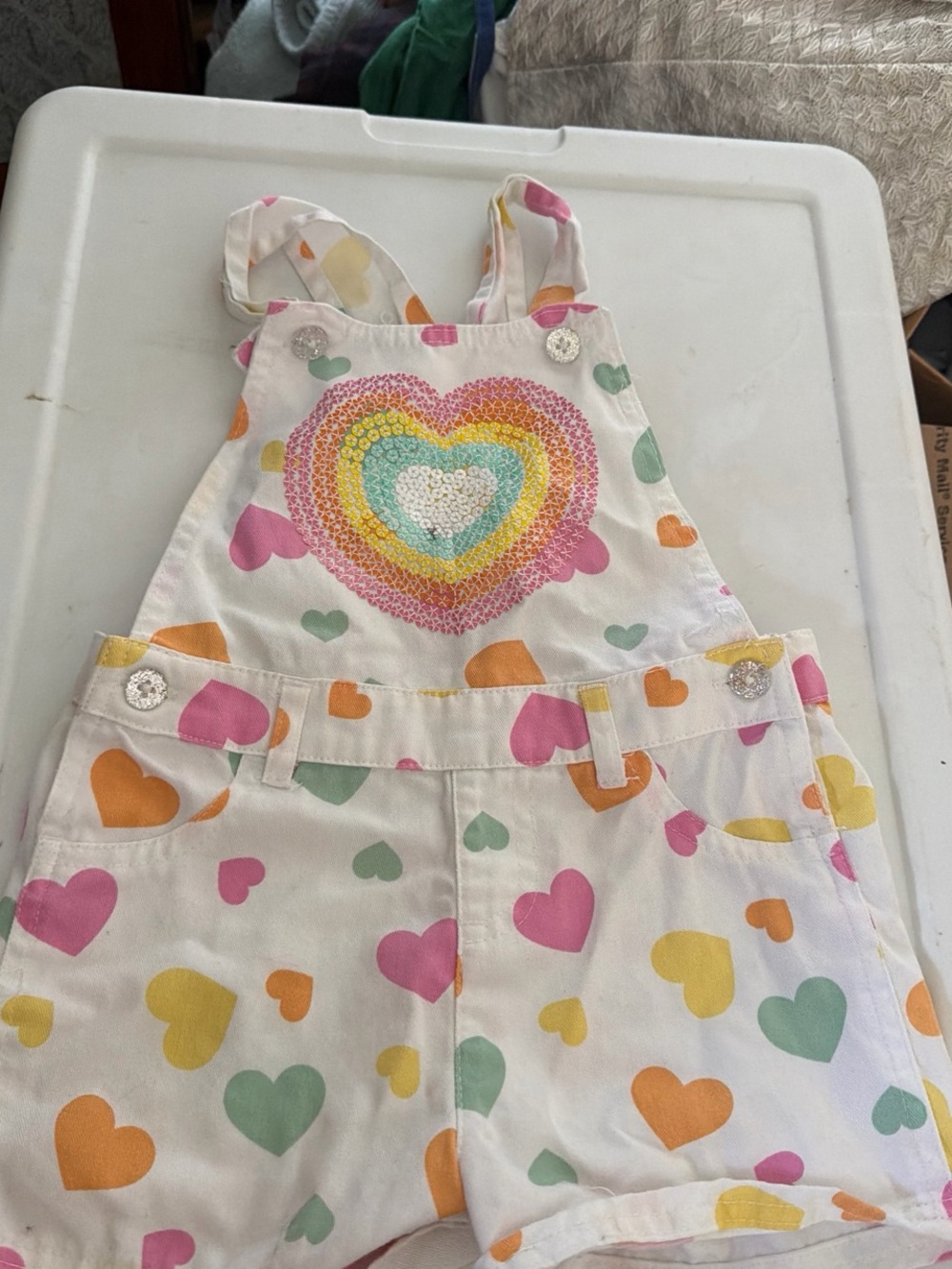 Kidgets White Shortalls with Multicolor Heart Print